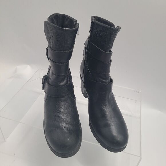 Womens sz 9.5 M b.o.c. Born Concept Moto Harness Boots Black LeatherZipper